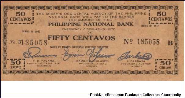 S-576b Misamis Occidental 50 centavos note, rare in this condition, even rarer in series, 2 - 3. Banknote