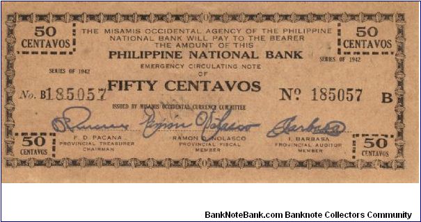 S-576b Misamis Occidental 50 centavos note, rare in this condition, even rarer in series, 1 - 3. Banknote