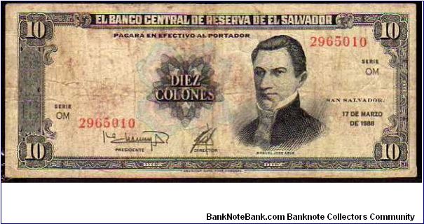 10 Colones__
Pk 98 b__

17-03-1988
 Banknote