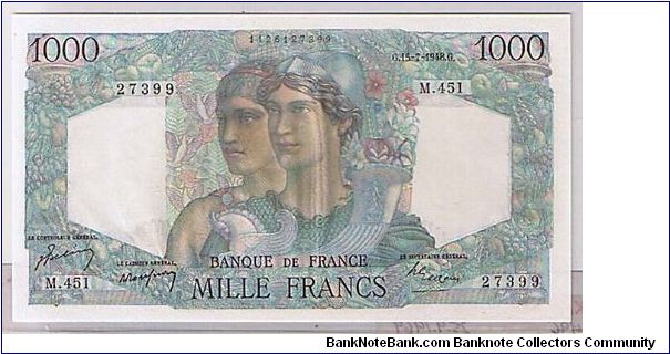 FRANCE- 1000  FRANCS Banknote