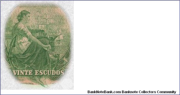 Detail of Cape Verde 20 Escudos 1958 Banknote