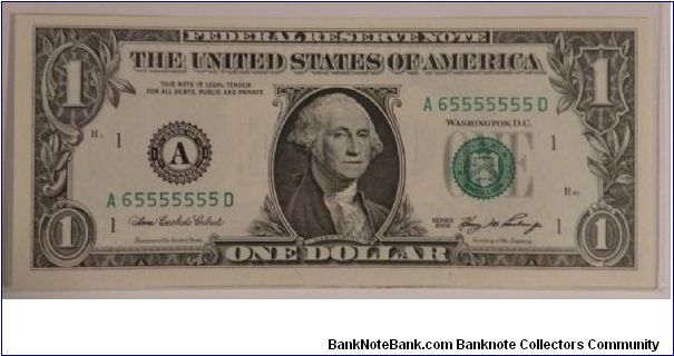 Binary A65555555D Banknote