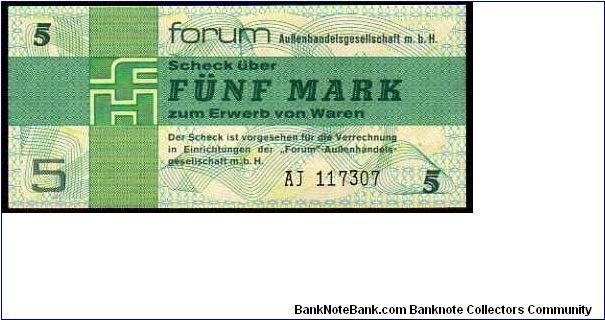 *GERMAN DEMOCRATIC REPUBLIC*
________________

5 Mark__
Pk Fx 3__Forum Außenhandelsgesellschaft m.b.H.

__Foreign Exchange Certificate
 Banknote