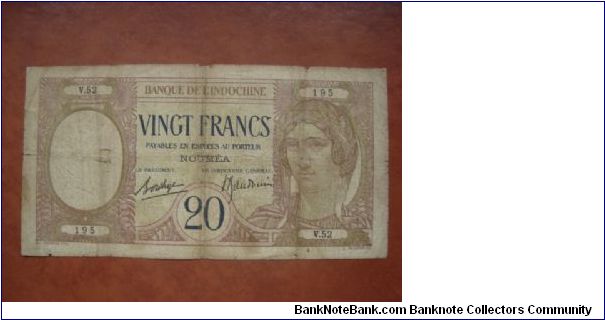 New Caledonia 20 francs 1929(ND)NOUMEA Banknote