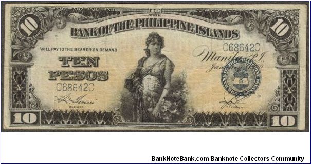 p14 1920 10 Peso BPI note Banknote
