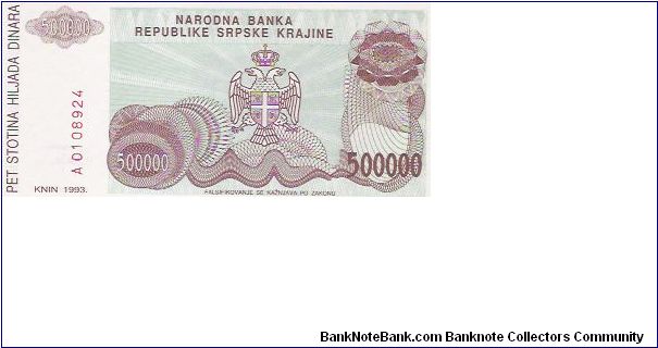 500,000 DINARA

A0108924

P # R 23 A Banknote