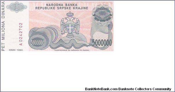 5  MILLION DINARA

A0242702

P # R 24 A Banknote