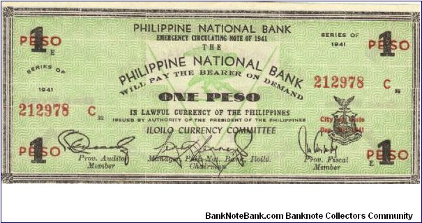 S305 Iloilo 1 Peso note. Banknote