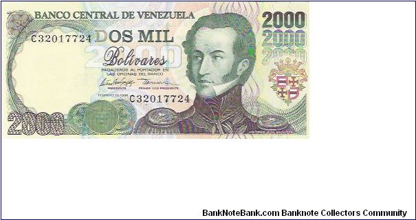 2000 BOLIVARES

C32017724

10.2.1998

P # 77 B Banknote