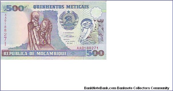 500 METICAIS

AA0188271

16.6.1991

P # 134 Banknote