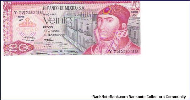 20 PESOS

Y 7839736

SERIE AY

18.7.1973

P # 64 B Banknote