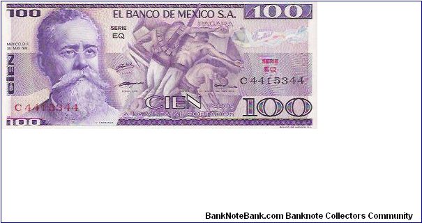 100 PESOS

C 4415344

SERIE EQ

30.5.1974

P # 66 A Banknote