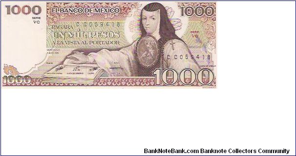 1000 PESOS

CC 059418

SERIE VC

7.8.1984

P # 80 B Banknote