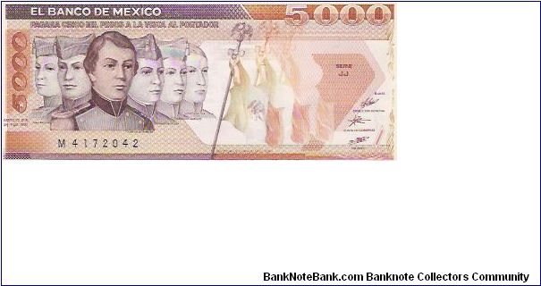 5000 PESOS

M 4172042

SERIE JJ

24.2.1987

P # 88 B Banknote