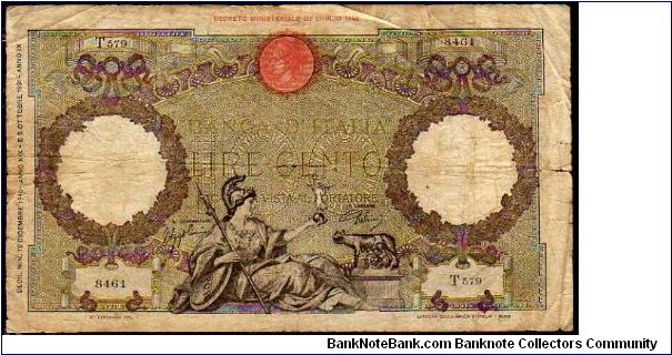 100 Lire__
Pk 55b__

1931-1942__

Sign. Azzolini-Urbini
 Banknote