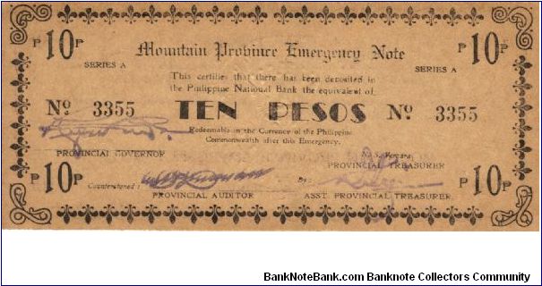 S-604 Mountain Province Emergency 10 Pesos note. Banknote