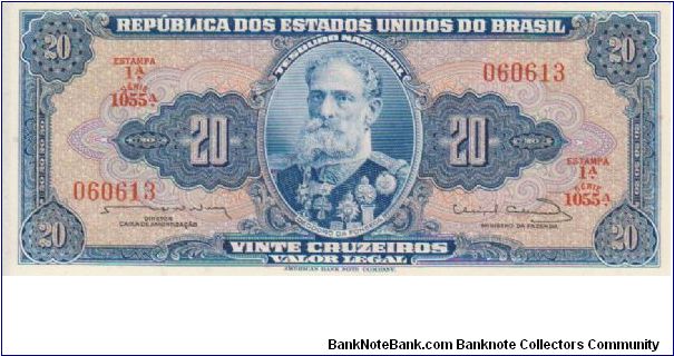 Brazil 20Cr Blue front 1950's/60's Banknote