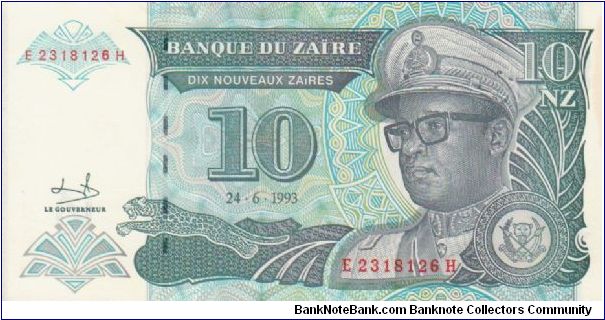 Zaire 10 Nouveaux Zaires dated 1993 Banknote