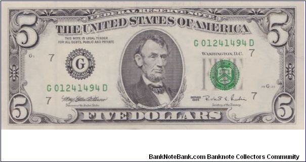 1995 $5 CHICAGO FRN Banknote