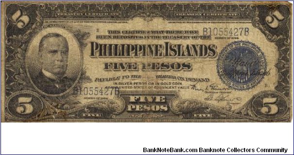 PI-70 RARE Philippine Islands 5 Pesos note. Banknote