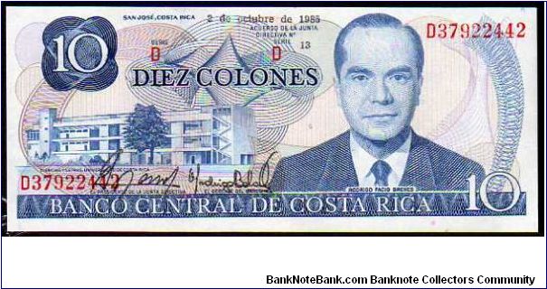 10 Colones__
Pk 237 b__

05-10-1986__
1972-1987
 Banknote