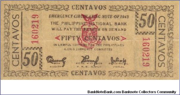 S-326 Iloilo 50 centavos note. Banknote