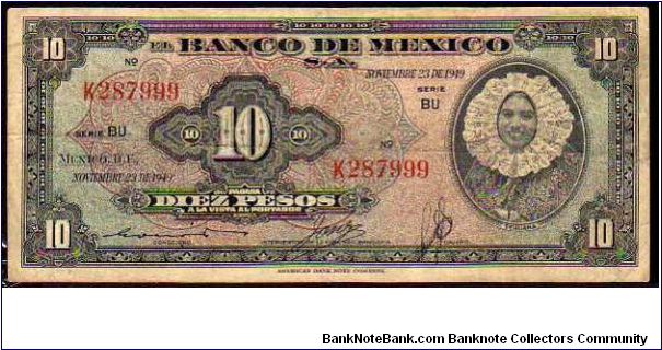 10 Pesos__
Pk 47 c__

23-11-1949
 Banknote