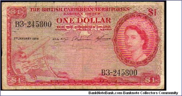*BRITISH CARIBBEAN TERRITORIES*
________________

1 Dollar__
Pk 7 c__

02-January-1958
 Banknote