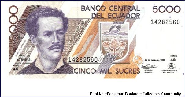 5000 sucres; March 26, 1999; Series AÑ Banknote