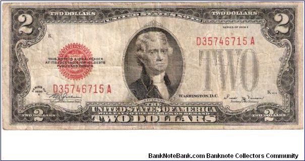 United States Note; 2 dollars; Series 1928E (Julian/Vinson) Banknote