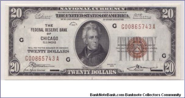 1929 ***PCGS 64PPQ*** $20 FEDERAL RESERVE BANK OF CHICAGO NATIONAL NOTE

**BROWN SEAL** Banknote