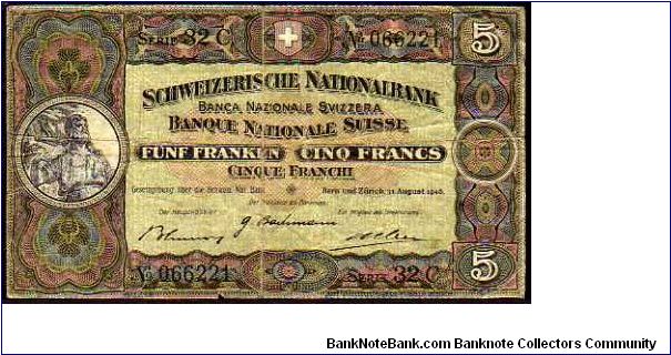 5 Franken / Francs / Franchi__
Pk 11 l__

31-08-1946
 Banknote