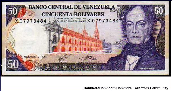 50 Bolivares__
Pk 65__

Replacement
Series -X-__

03-11-1988
 Banknote