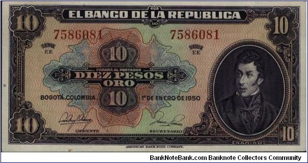 Colombia 10 pesos January 01 1950 Banknote