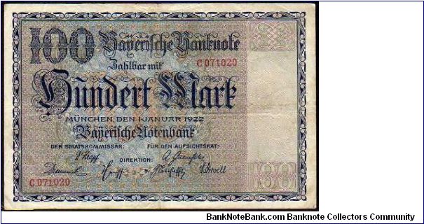 *BAVARIA* 

German States
__

100 Mark__
Pk S 923__

01-01-1922
 Banknote