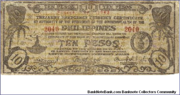 S-395c RARE Leyte 10 Pesos note. Banknote
