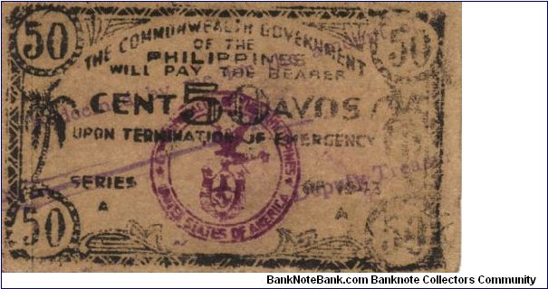 S-404 RARE Leyte 50 Centavos note. Banknote