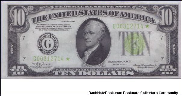 1934 $10 CHICAGO FRN

**STAR NOTE** Banknote