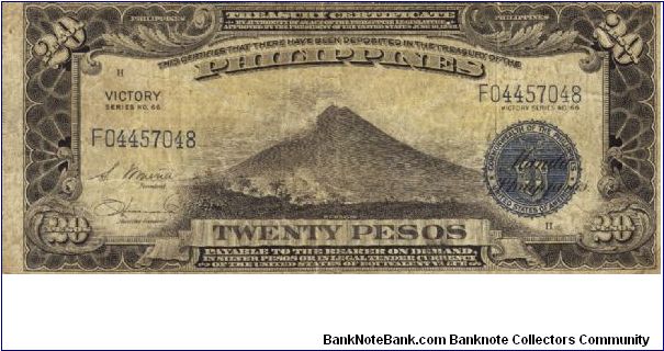 PI-98a Philippine 20 Pesos Victory Note. Banknote