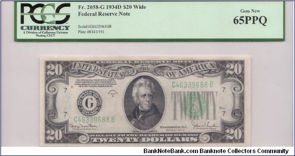 1934 D $20 *WIDE* CHICAGO FRN

**PCGS 65PPQ** Banknote