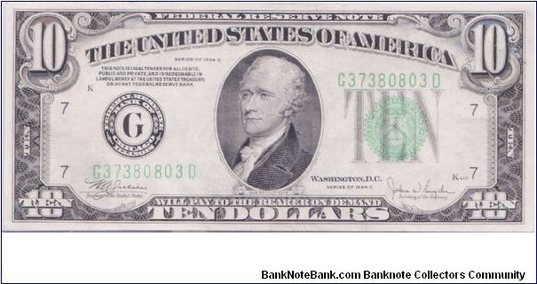 1934 C $10 CHICAGO FRN Banknote