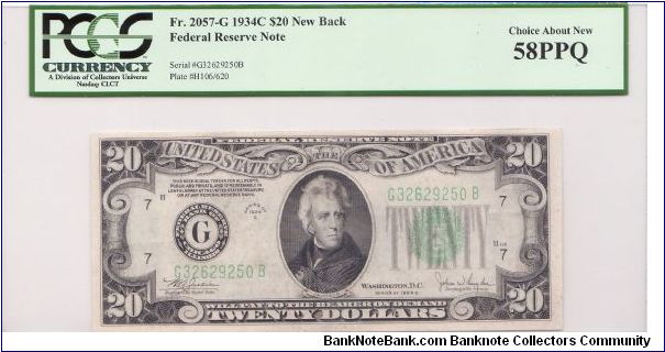 1934 C $20 CHICAGO FRN
**NEW BACK**


**PCGS 58PPQ** Banknote