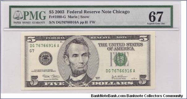 2003 $5 CHICAGO FRN


**PMG 67**
**SUPERB GEM UNC** Banknote