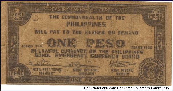 S-135d Bohol 1 Peso note. Banknote