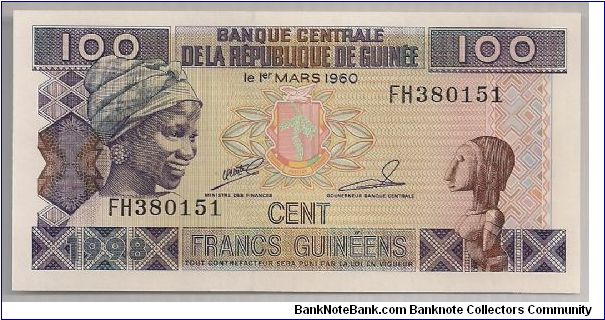 Guinea 100 Francs 1998 P35. Banknote
