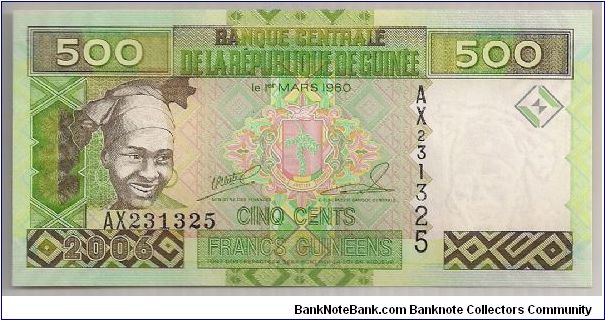 Guinea 500 Francs 2006 PNEW. Banknote