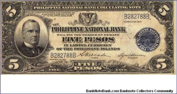 PI-53 Philippine National Bank 5 Pesos note. I will sell this note for best offer or trade it for notes I need. Banknote