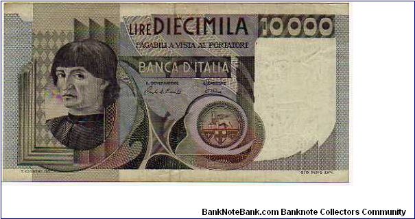 10'000 Lire__

pk# 106__

Sign. Ciampi-Stevani__

Nr. DB 360723 S
 Banknote