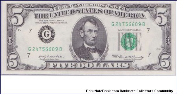 1969 $5 CHICAGO FRN

#3 OF 3 CONSECUTIVE Banknote