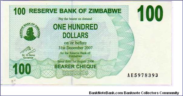 100 Dollars__

pk# 42__

01-August-2006__

Bearer Cheque
 Banknote